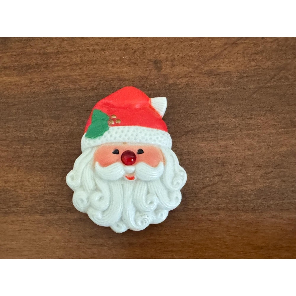 Vintage Plastic Musical Santa Head Brooch Pin Whimsical Christmas Holiday Brooch